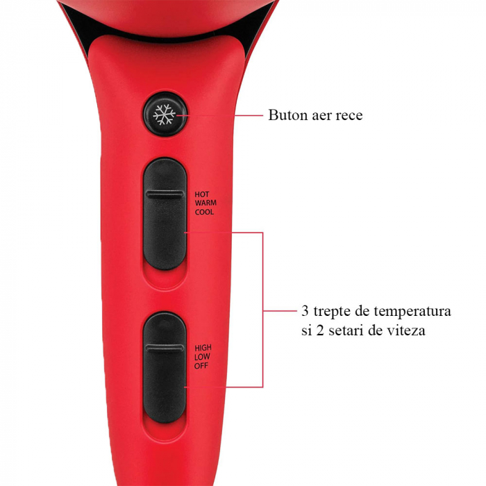 Uscator de par Revlon Airflow Control RVDR5320E, concentrator incorporat cu rotire la 90 grade, difuzor pentru volum, 2 viteze, 3 trepte de temperatura, Rosu [7]