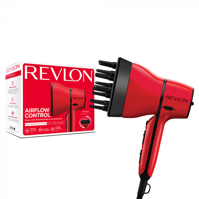 Uscator de par Revlon Airflow Control RVDR5320E, concentrator incorporat cu rotire la 90 grade, difuzor pentru volum, 2 viteze, 3 trepte de temperatura, Rosu [2]