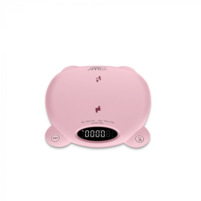 Cantar electronic Vitammy Babycinno, 4 in 1, pentru nou-nascuti, bebelusi, copii si adulti, tava detasabila, ecran LCD, greutate maxima 120 kg, Roz [6]