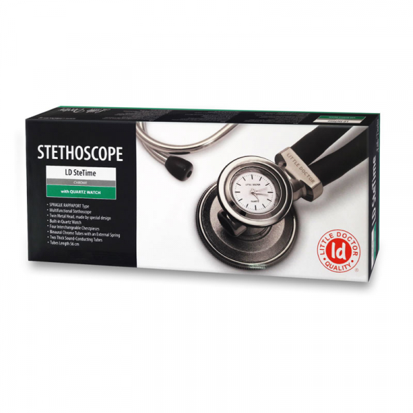 Stetoscop Little Doctor LD SteTime cu ceas, 2 tuburi, lungime tub 56cm, Negru/Inox [4]