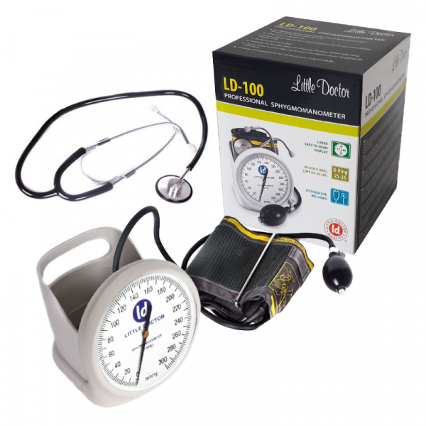 Tensiometru mecanic Little Doctor LD 100, stetoscop inclus, Suport de birou, Spatiu de depozitare manseta, Diametru manometru 11 cm, Alb [2]
