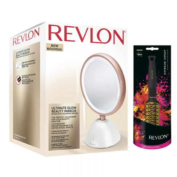 Set oglinda cosmetica iluminata REVLON Utimate Glow Beauty RVMR9029 si perie de par [3]