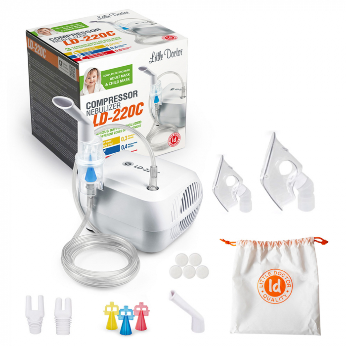 Aparat aerosoli cu compresor Little Doctor LD-220C, 3 dispensere pentru reglarea dimensiunii particulelor, 2 masti [5]