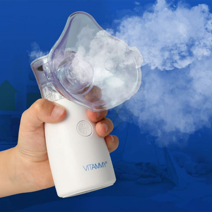 Aparat aerosoli cu tehnologie mesh Vitammy Mesh 1, pentru copii si adulti, portabil, 2 viteze de nebulizare, cablu USB, masca copii si adulti, silentios, Alb [7]