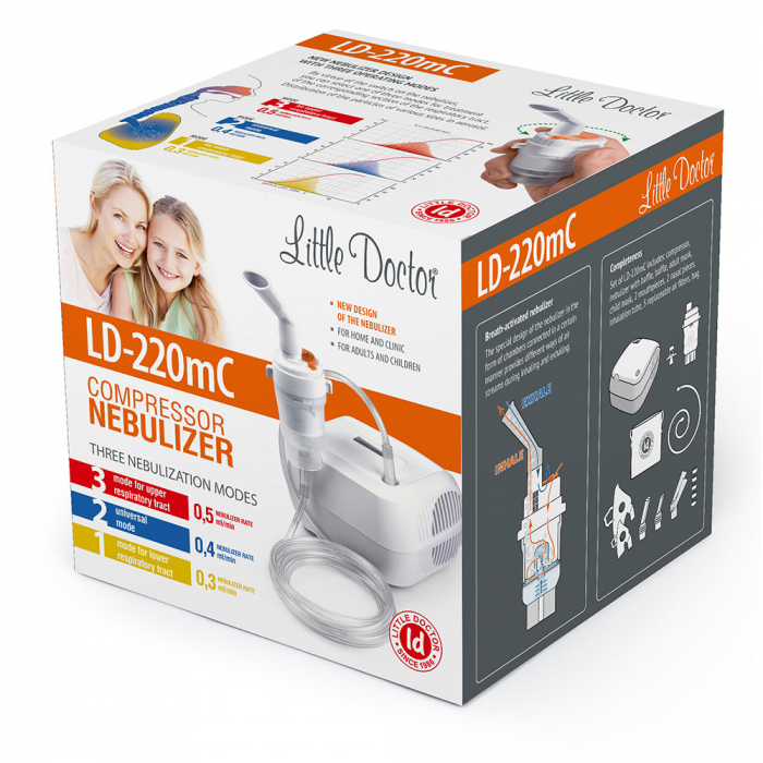 Aparat aerosoli Little Doctor LD-220mC, nebulizator cu compresor, design compact, 3 moduri de nebulizare, masca bebelusi, copii si adulti, Alb [4]