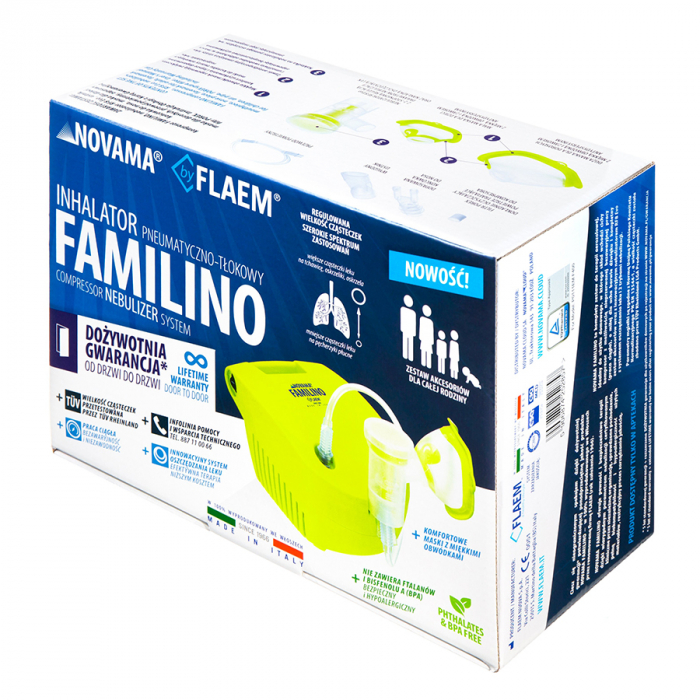 Aparat aerosoli Novama Familino by Flaem, nebulizator cu compresor, 2 moduri de nebulizare, dimensiuni particule reglabile, masca copii si adulti, fara ftalati si BPA, pentru uz casnic si profesional, Verde [8]