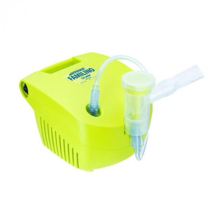 Aparat aerosoli Novama Familino by Flaem, nebulizator cu compresor, 2 moduri de nebulizare, dimensiuni particule reglabile, masca copii si adulti, fara ftalati si BPA, pentru uz casnic si profesional, Verde [2]