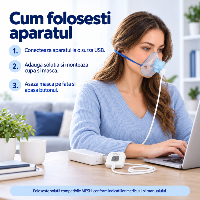 Aparat aerosoli portabil RedLine IQ M200, nebulizator ultrasonic, tehnologie MESH, masca bebelusi, copii si adulti, silentios [6]