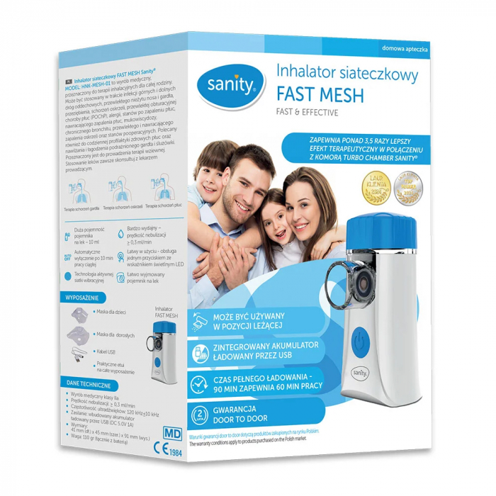 Aparat aerosoli Sanity Fast Mesh, pentru copii si adulti, portabil, capacitate cupa 10 ml, cablu USB, masca copii si adulti, silentios, Alb [6]