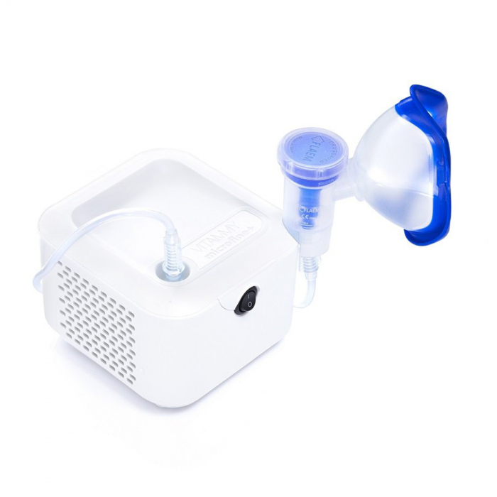 Aparat aerosoli VITAMMY Microfine+ by Flaem, nebulizator cu compresor, utilizare profesionala, masca copii si adulti SoftTouch, fara ftalati si BPA, MMAD 4,48 μm, Alb [2]