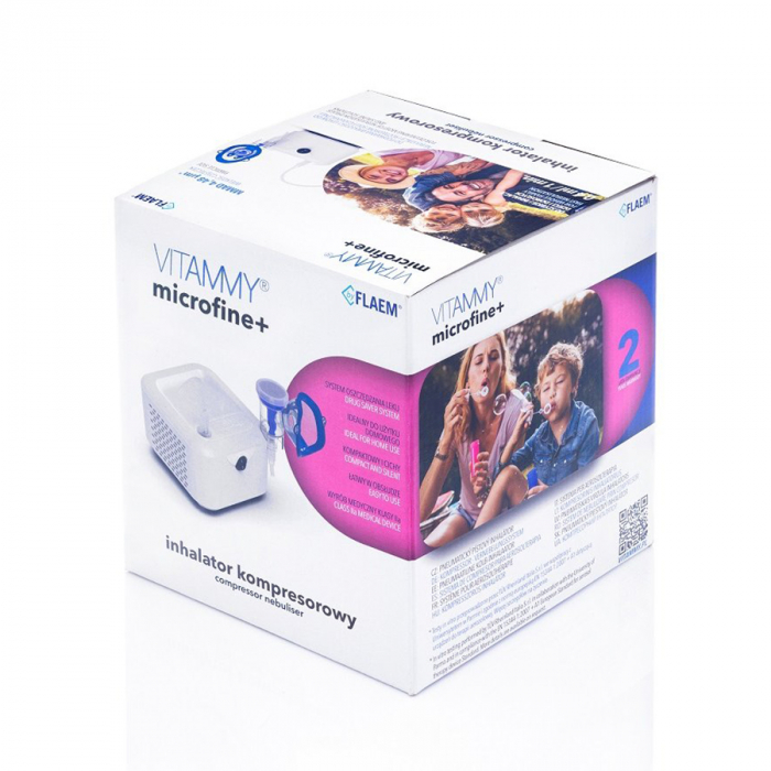 Aparat aerosoli VITAMMY Microfine+ by Flaem, nebulizator cu compresor, utilizare profesionala, masca copii si adulti SoftTouch, fara ftalati si BPA, MMAD 4,48 μm, Alb [9]