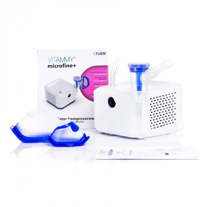 Aparat aerosoli VITAMMY Microfine+ by Flaem, nebulizator cu compresor, utilizare profesionala, masca copii si adulti SoftTouch, fara ftalati si BPA, MMAD 4,48 μm, Alb [8]