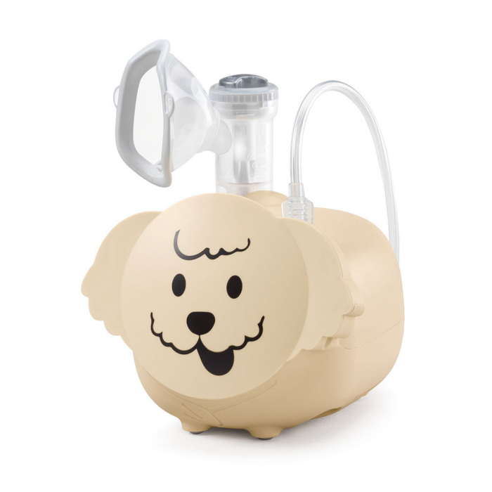 Aparat de aerosoli Flaem Puppy, fabricat in Italia, functionare continua, 2 viteze de nebulizare, pahar RF8 Dual Speed, masca copii si adulti Soft Touch, Bej [5]