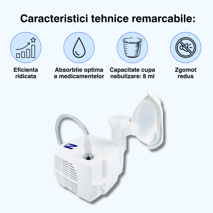 Aparat de aerosoli Novama N, nebulizator cu compresor, functionare continua, sistem de economisire a medicamentului, fabricat fara bisfenol (BPA) si ftalati, masca copii si adulti SoftTouch, mustiuc [3]
