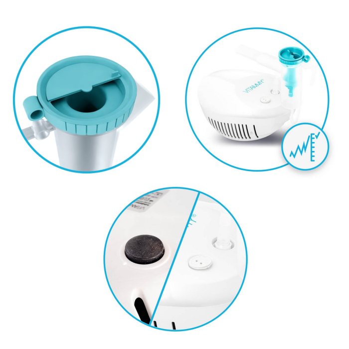 Aparat de aerosoli Vitammy eNEB, nebulizator cu compresor, 3 moduri de nebulizare, 3 masti, piesa bucala, furtun de 1.6 m, 5 filtre aer, oprire automata [6]