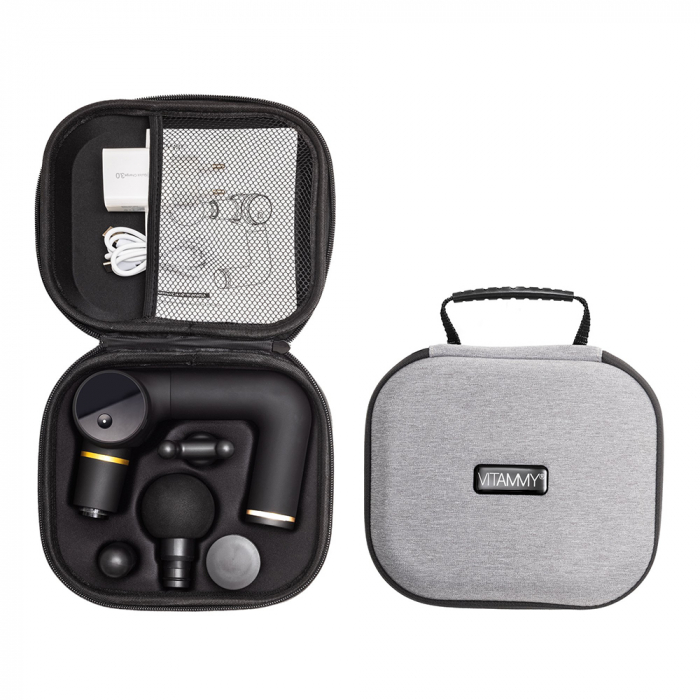 Aparat de masaj ergonomic tip pistol Vitammy Body 6, portabil, 4 capete de masaj, 5 trepte de viteza, baterie litiu-ion, USB-C, Negru [2]