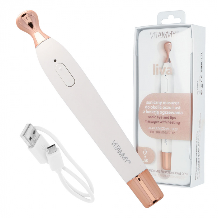 Aparat de masaj sonic Vitammy Liva, pentru ingrijirea zonei ochilor si buzelor, 13.000 vibratii sonice/min, 2 moduri de operare, cablu mini USB [2]