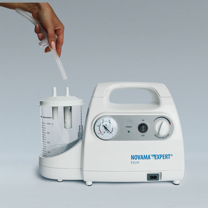 Aspirator electric Novama Expert ESUX 7E-C, cu pompa fara ulei, destinat aspirarii eficiente a lichidelor biologice, vacuum maxim 75 kPa, recipient 1000 ml, functionare silentioasa, 2 catetere, filtre [8]