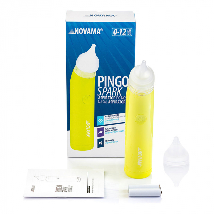 Aspirator nazal electric Novama Pingo Spark, pentru copii 0-12 ani, 2 varfuri silicon, iluminare LED, cu baterii, Verde lime [5]
