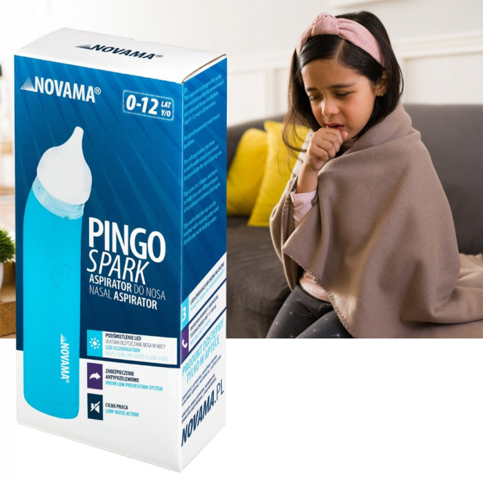 Aspirator nazal electric Novama Pingo Spark, pentru copii 0-12 ani, 2 varfuri silicon, iluminare LED, cu baterii, Albastru [10]