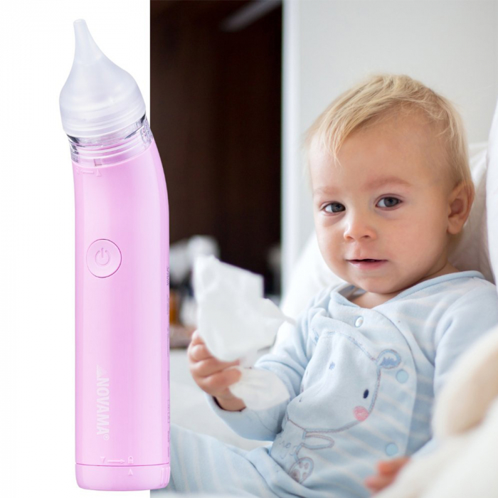 Aspirator nazal electric Novama Pingo Spark, pentru copii 0-12 ani, 2 varfuri silicon, iluminare LED, cu baterii, Roz pastel [9]