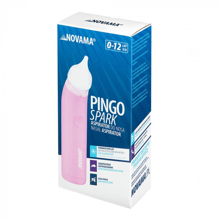 Aspirator nazal electric Novama Pingo Spark, pentru copii 0-12 ani, 2 varfuri silicon, iluminare LED, cu baterii, Roz pastel [4]