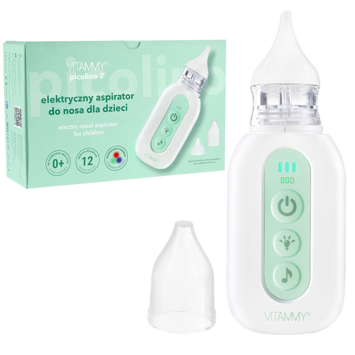 Aspirator nazal electric Vitammy Picolino 7, pentru copii din prima zi de viata, 2 capete de schimb, 3 niveluri de putere, 12 melodii, iluminare colorata, incarcare USB-C [2]