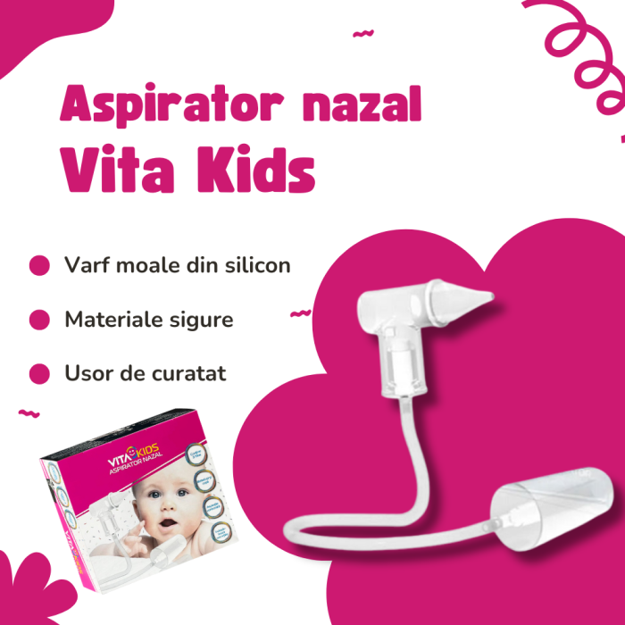 Aspirator nazal Vita Kids, bebelusi si copii, cu conectare la aspiratoarele de uz casnic, pentru indepartarea secretiilor nazale, aspiratie controlata, varf moale si delicat, sigur, fara BPA si ftalat [2]