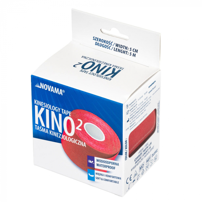 Banda Kinesiologica Novama Kino2, impermeabila, moale si confortabila, fara latex, 5 cm x 5 m, Rosu [3]