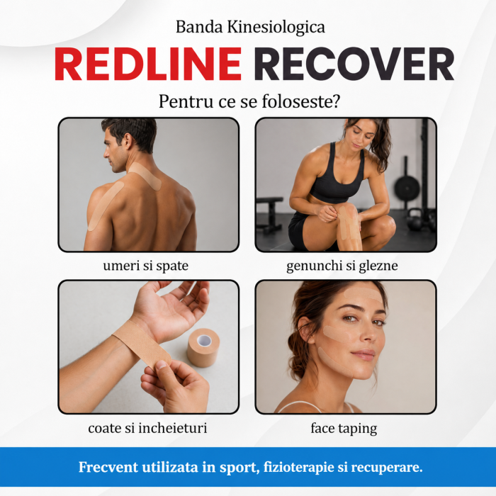 Banda Kinesiologica RedLine Recover Bej, impermeabila, fara latex, 5 cm x 5 m [4]