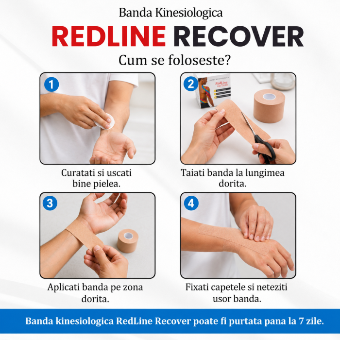 Banda Kinesiologica RedLine Recover Bej, impermeabila, fara latex, 5 cm x 5 m [3]