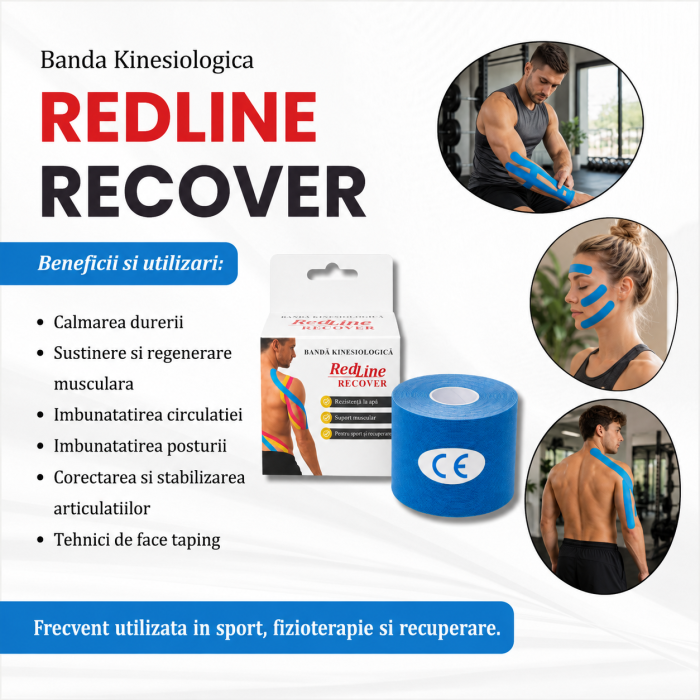 Banda Kinesiologica RedLine Recover Bleu, impermeabila, fara latex, 5 cm x 5 m [4]