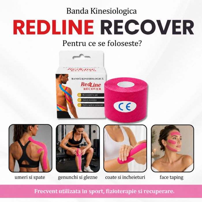 Banda Kinesiologica RedLine Recover Roz, impermeabila, fara latex, 5 cm x 5 m [5]