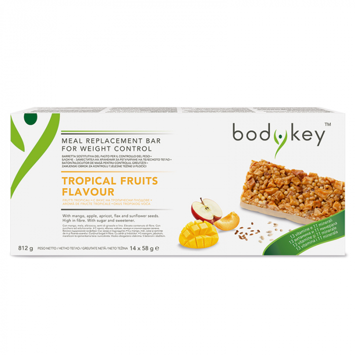 Baton inlocuitor de masa - aroma de fructe tropicale Amway Bodykey, 14 buc x 58 g [1]