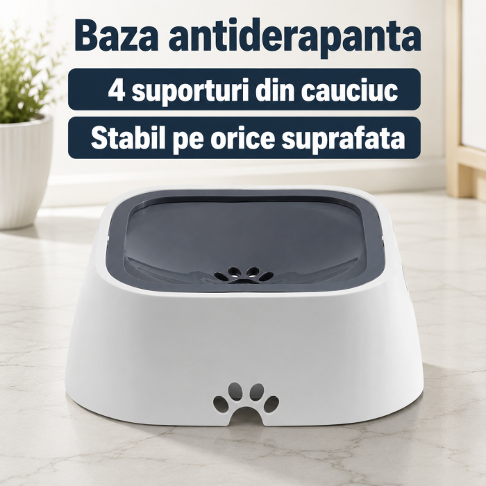 Bol apa animale, anti-varsare, cu disc plutitor, baza antiderapanta cu 4 suporturi cauciuc, materiale sigure si netoxice, 1L, Alb [3]