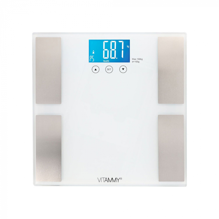 Cantar corporal electronic multifunctional Vitammy Horizon, pentru intreaga familie, analiza corporala completa, 10 utilizatori, greutate maxima 150 kg, Alb [2]