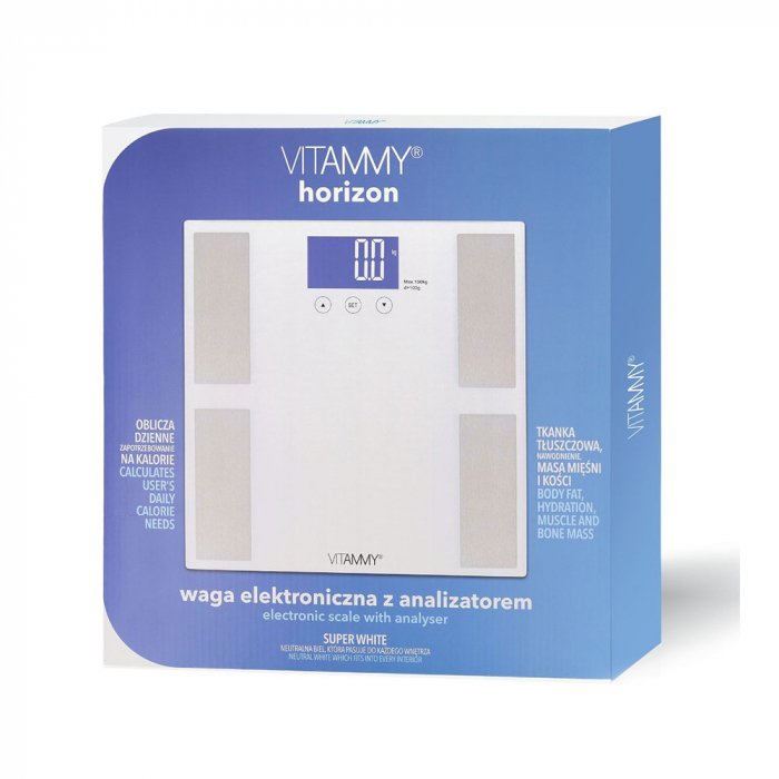 Cantar corporal electronic multifunctional Vitammy Horizon, pentru intreaga familie, analiza corporala completa, 10 utilizatori, greutate maxima 150 kg, Alb [6]