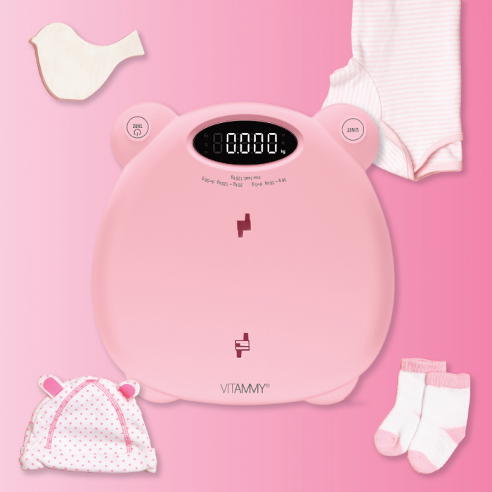 Cantar electronic Vitammy Babycinno, 4 in 1, pentru nou-nascuti, bebelusi, copii si adulti, tava detasabila, ecran LCD, greutate maxima 120 kg, Roz [5]