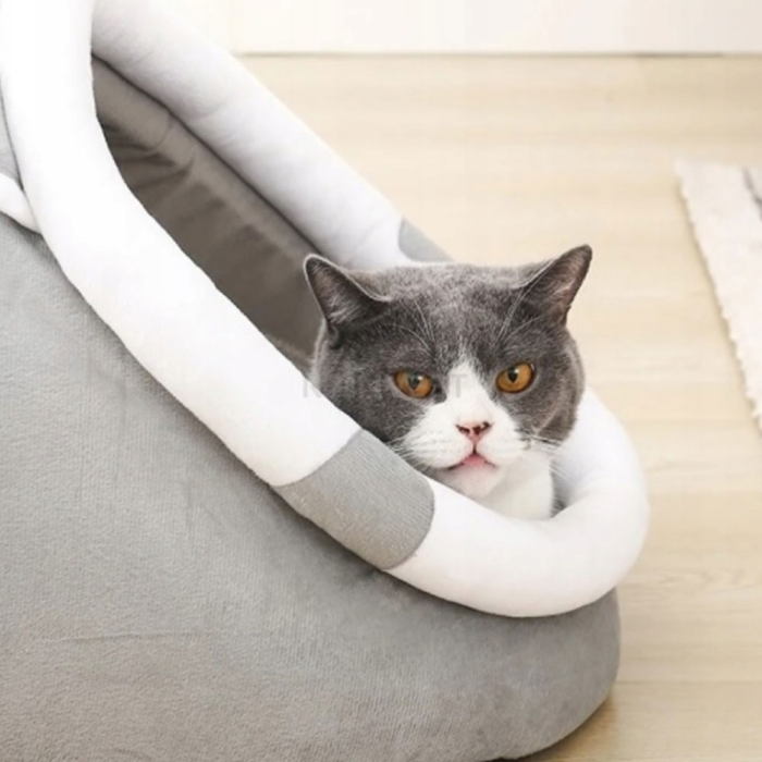 Casuta pentru pisici tip igloo RedLine, cu jucarie, pat moale pentru pisica, interior cald si confortabil, 31x27x27 cm, Gri [3]