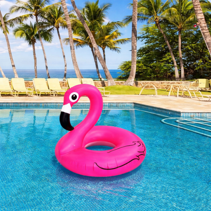 Colac gonflabil flamingo, colac piscina roz, plutitor apa adulti si copii, model flamingo, material pvc, 90 cm [3]