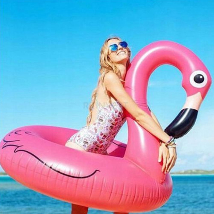 Colac gonflabil flamingo, colac piscina roz, plutitor apa adulti si copii, model flamingo, material pvc, 90 cm [4]