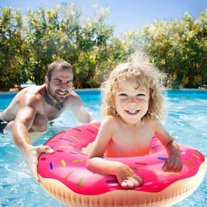 Colac gonflabil tip gogoasa, colac piscina decor dulce, plutitor apa adulti si copii, model colorat cu glazura si bombonele, 29 cm diametru interior [3]