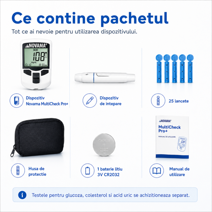 Dispozitiv 3 in 1 pentru masurarea nivelului de colesterol, glucoza si acid uric NOVAMA MULTICHECK PRO + [5]