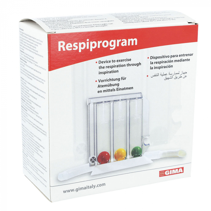 Dispozitiv de reabilitare respiratorie GIMA Respiprogram, pentru efectuarea exercitiilor inspiratorii profunde, trei camere, eficient, Alb [4]