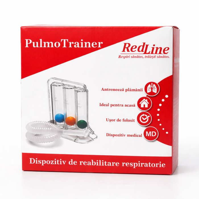 Dispozitiv de reabilitare respiratorie, spirometru RedLine PulmoTrainer, pentru exercitii de respiratie si antrenare pulmonara, trei camere, Alb [6]