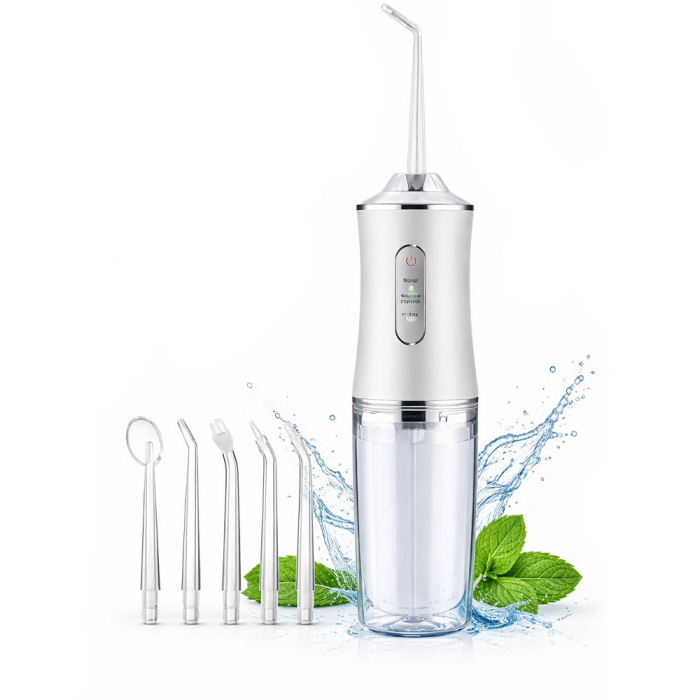 Irigator oral/ dus bucal fara fir, cu 5 capete interschimbabile, 3 moduri de functionare, cablu incarcare USB, Alb [2]