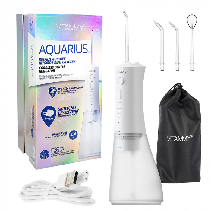 Irigator oral/ dus bucal Vitammy Aquarius, 3 moduri de functionare, varf rotativ la 360 de grade, 4 duze, capacitate rezervor 320 ml, Alb [8]