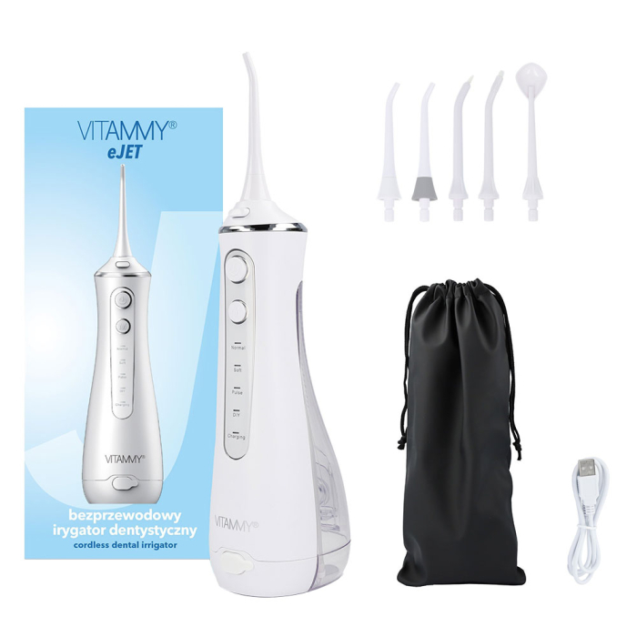 Irigator oral/ dus bucal Vitammy eJET, 4 moduri de functionare, 5 duze interschimbabile, reincarcare prin USB, functia GentleStart si SmartTimer, rezervor 200 ml [1]
