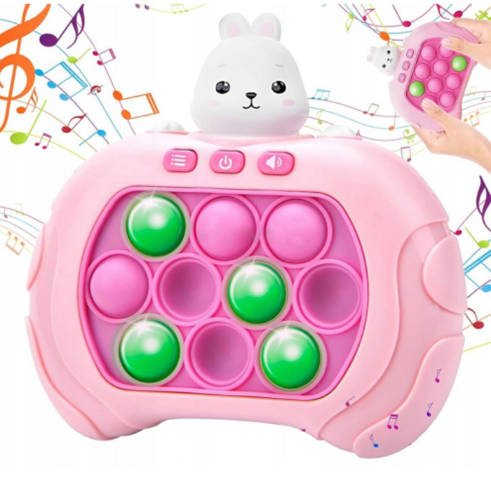 Consola Pop It electronica, pentru copii, anti-stres, portabil, 4 moduri de joc, iepuras roz, Roz [4]
