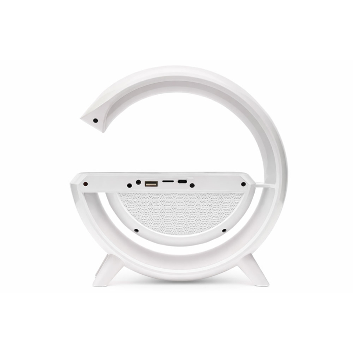 Lampa LED RGB, cu boxa bluetooth si incarcare wireless, difuzor audio, lumina ambientala, suport telefon, usb, design modern, 24 x 23 x 8 cm [2]